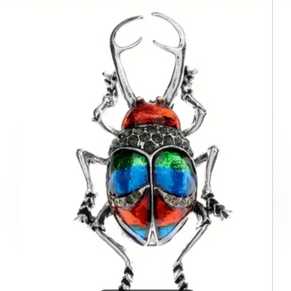 Colorful Beetle Bug Novelty Unique Silver Tone Brooch Pin - Picture 1 of 7